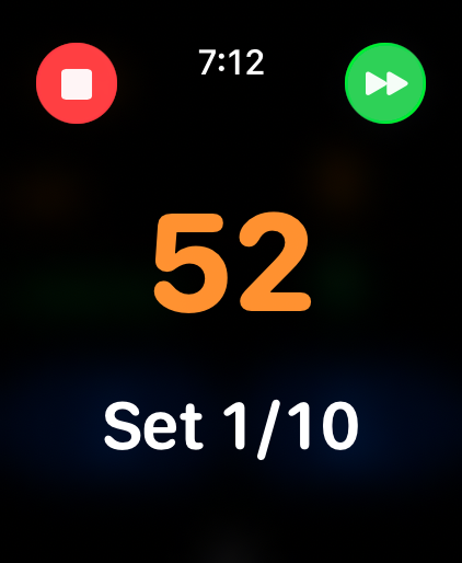 Apple Watch EMOM timer counting down the current minute, set 1 of 10